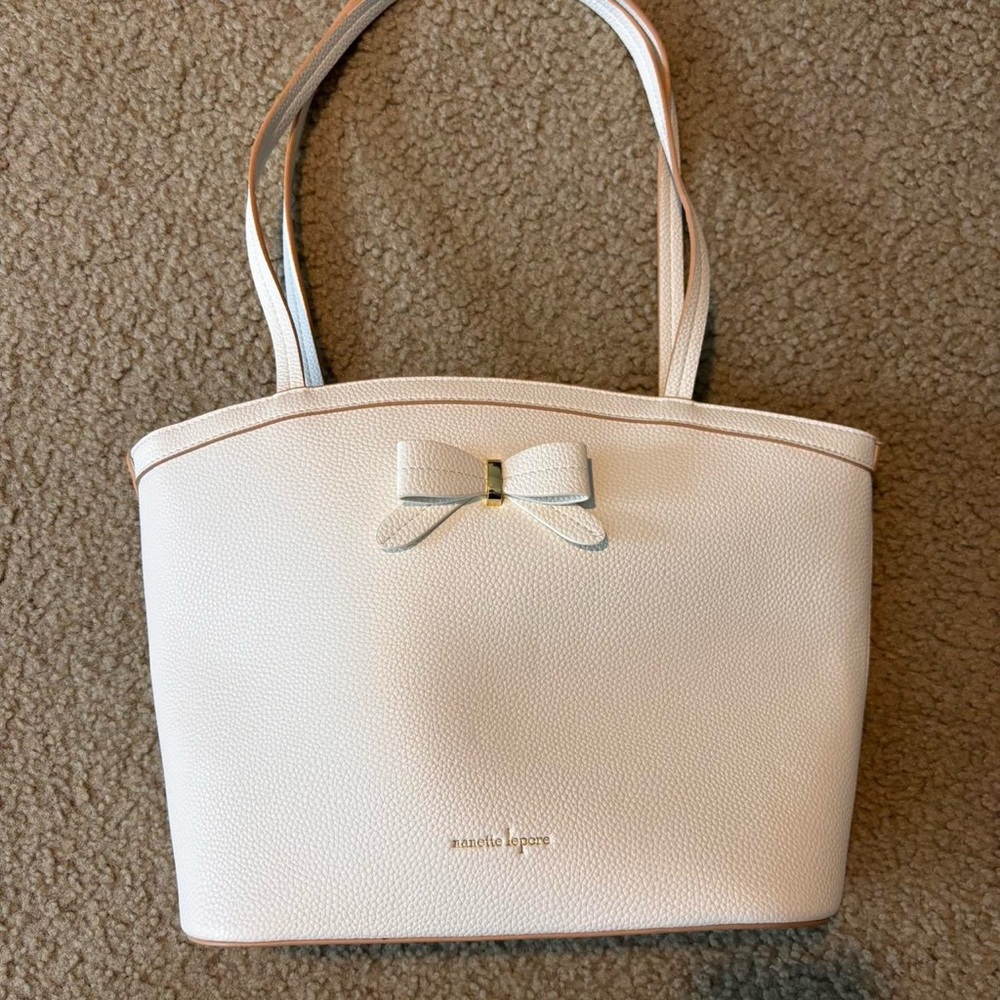 nanette lepore white faux leather bag